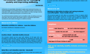 From Anna Freud National Centre and Mentally Healthy Schools: CORONAVIRUS: 7 FREE TOOLKIT DOWNLOADS